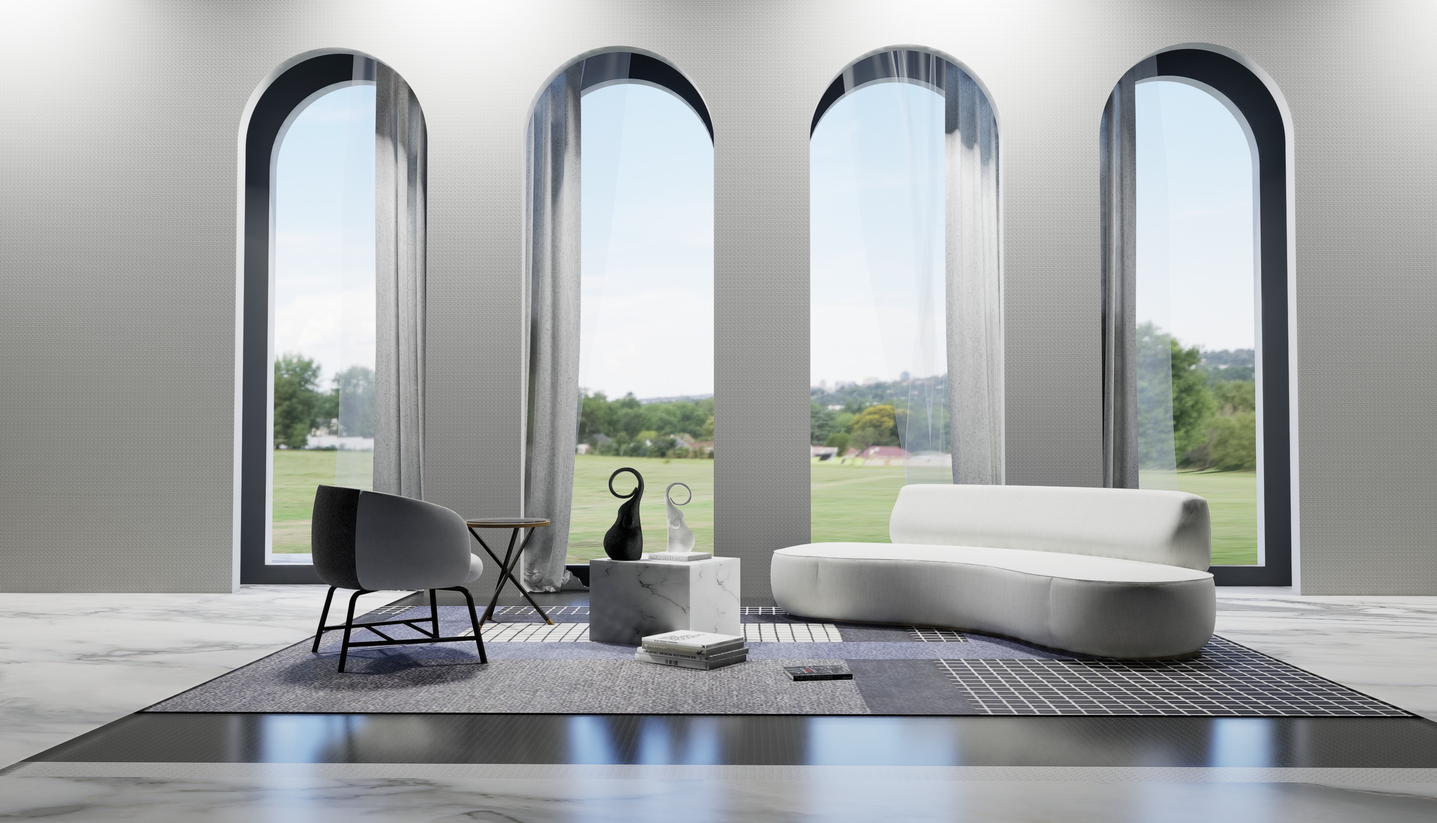 Lounge furniture curve sofa and chair 3d models  3D model_1