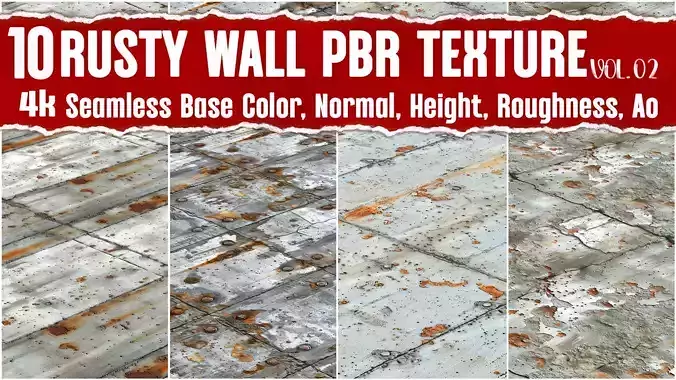 10 rusty wall VOL02 4K Seamless PNG PBR Textures