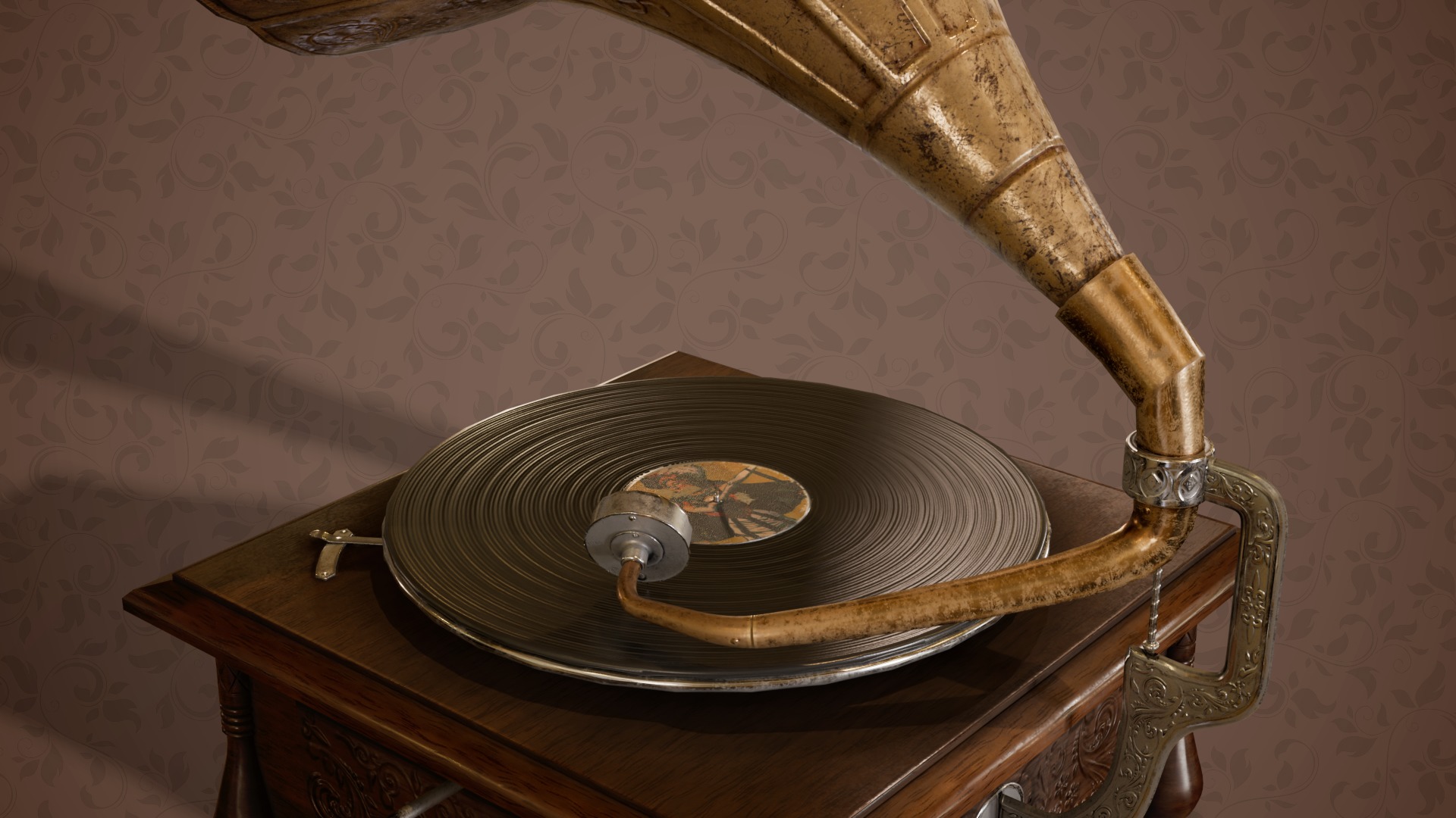 Classic Late Victorian Era Gramophone Low-poly 3D model_6