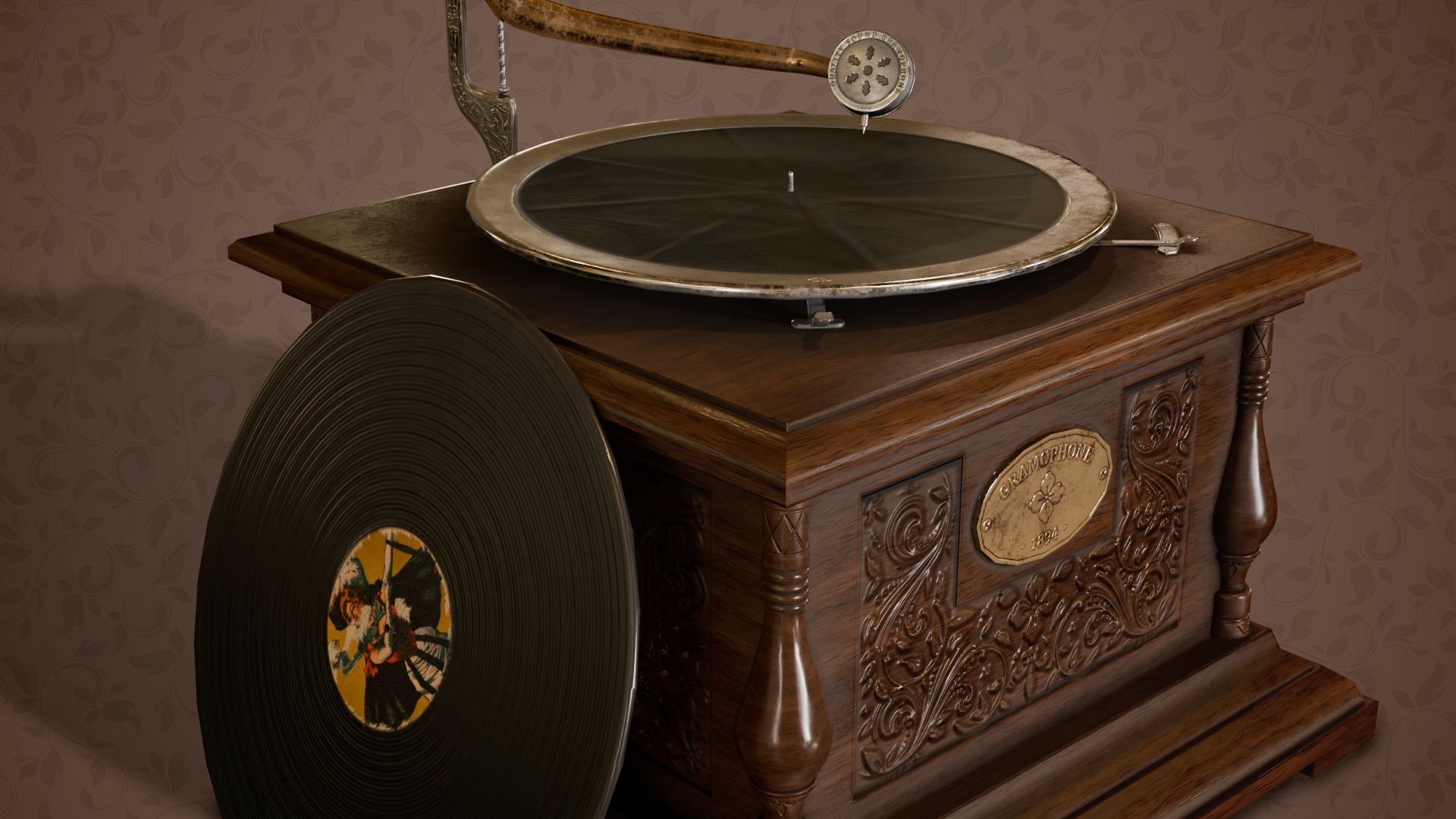 Classic Late Victorian Era Gramophone Low-poly 3D model_5