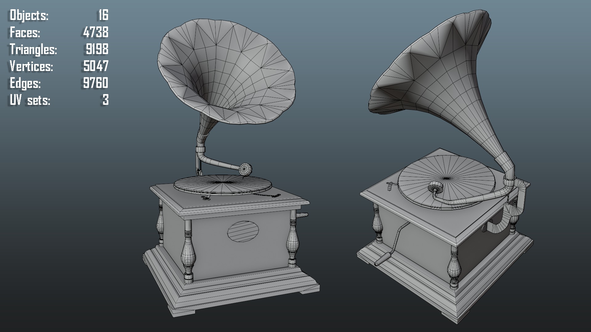 Classic Late Victorian Era Gramophone Low-poly 3D model_10