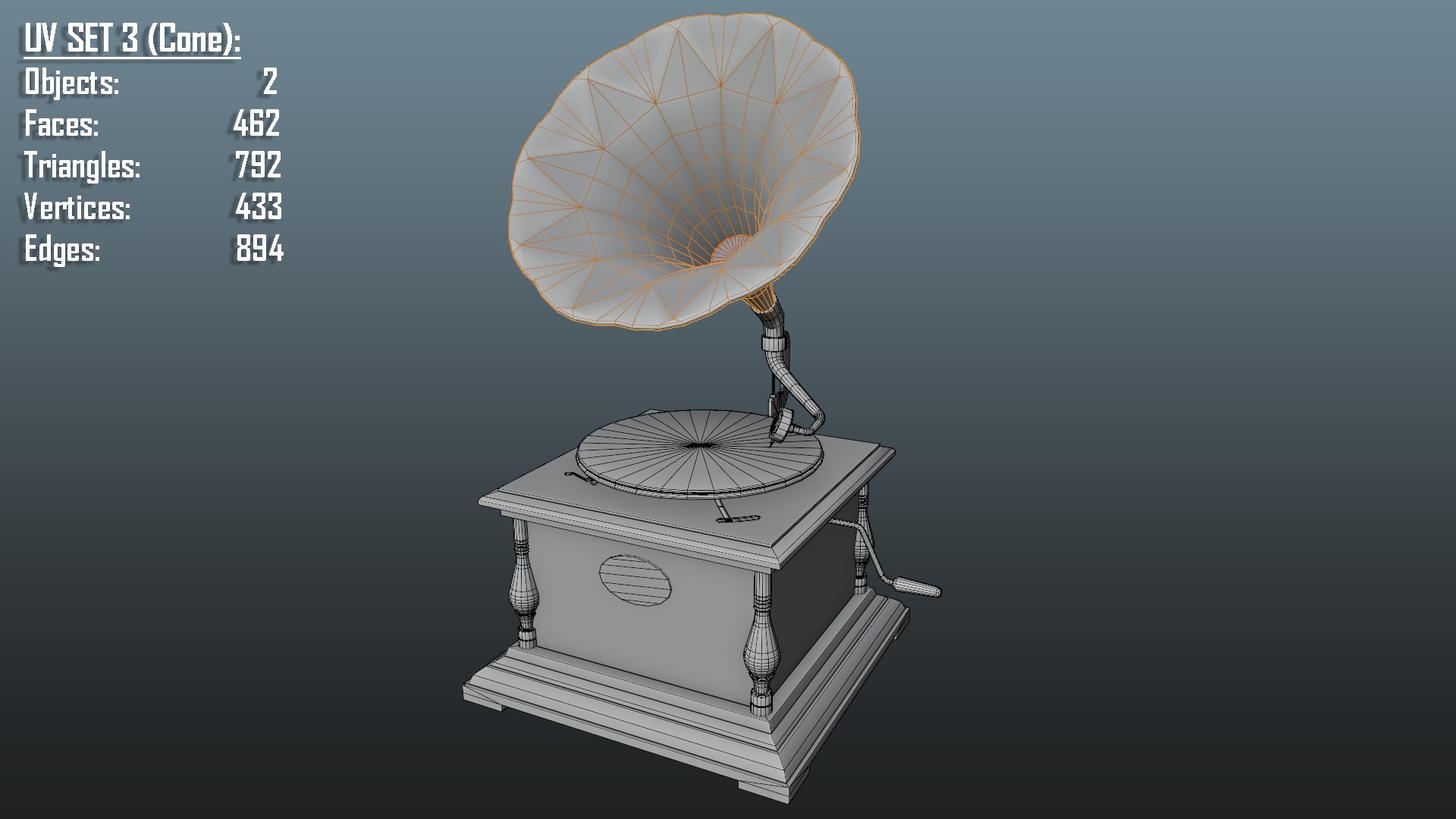 Classic Late Victorian Era Gramophone Low-poly 3D model_14