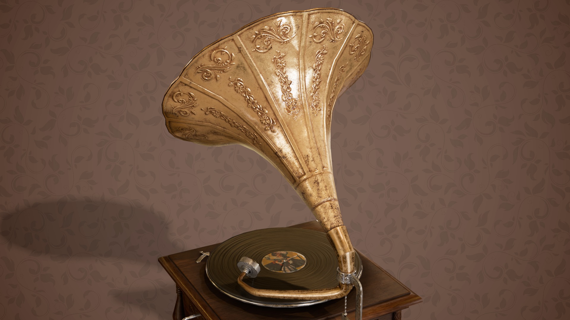 Classic Late Victorian Era Gramophone Low-poly 3D model_8