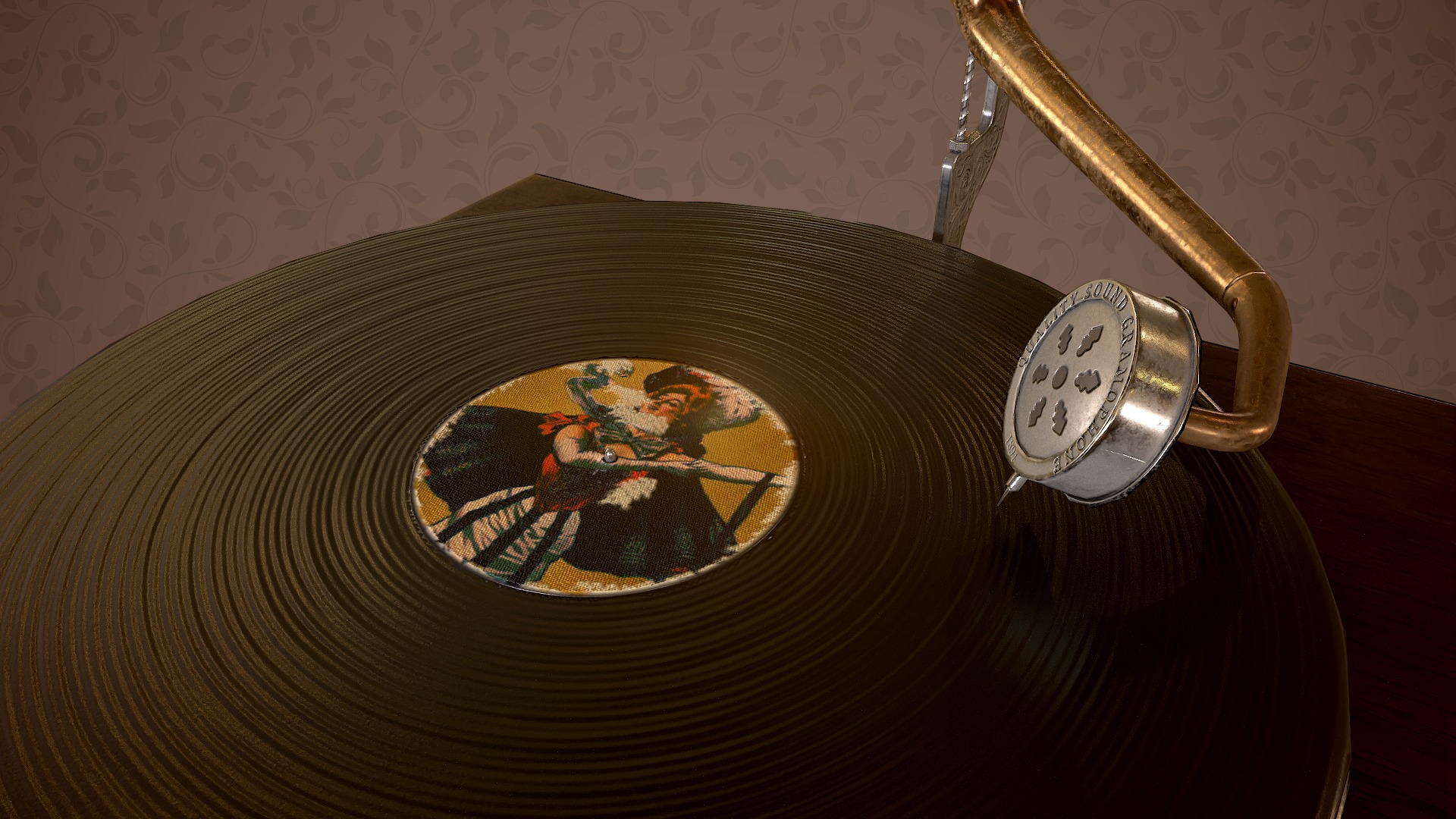 Classic Late Victorian Era Gramophone Low-poly 3D model_9