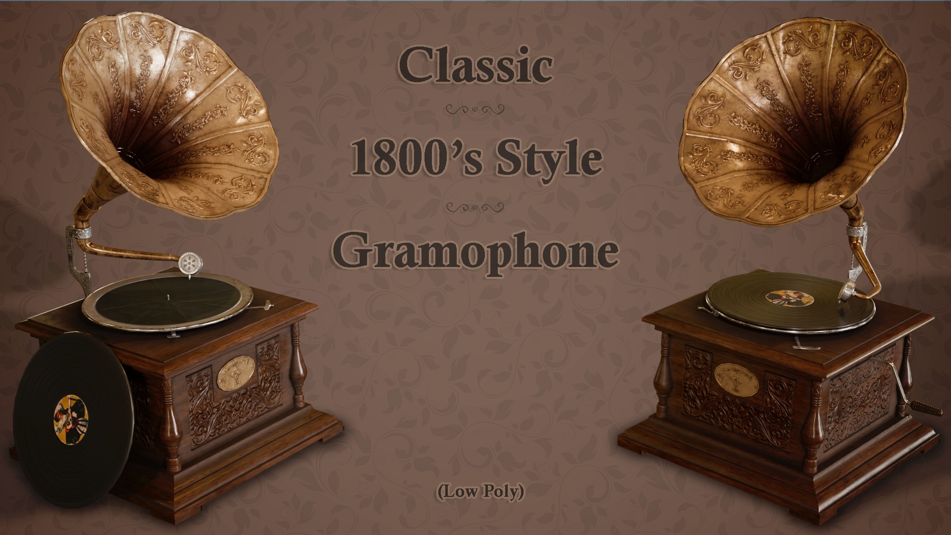 Classic Late Victorian Era Gramophone Low-poly 3D model_3