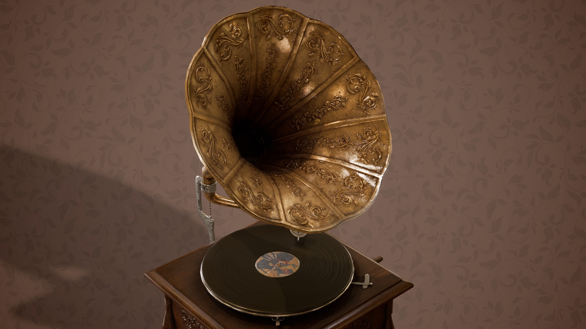 Classic Late Victorian Era Gramophone Low-poly 3D model_7