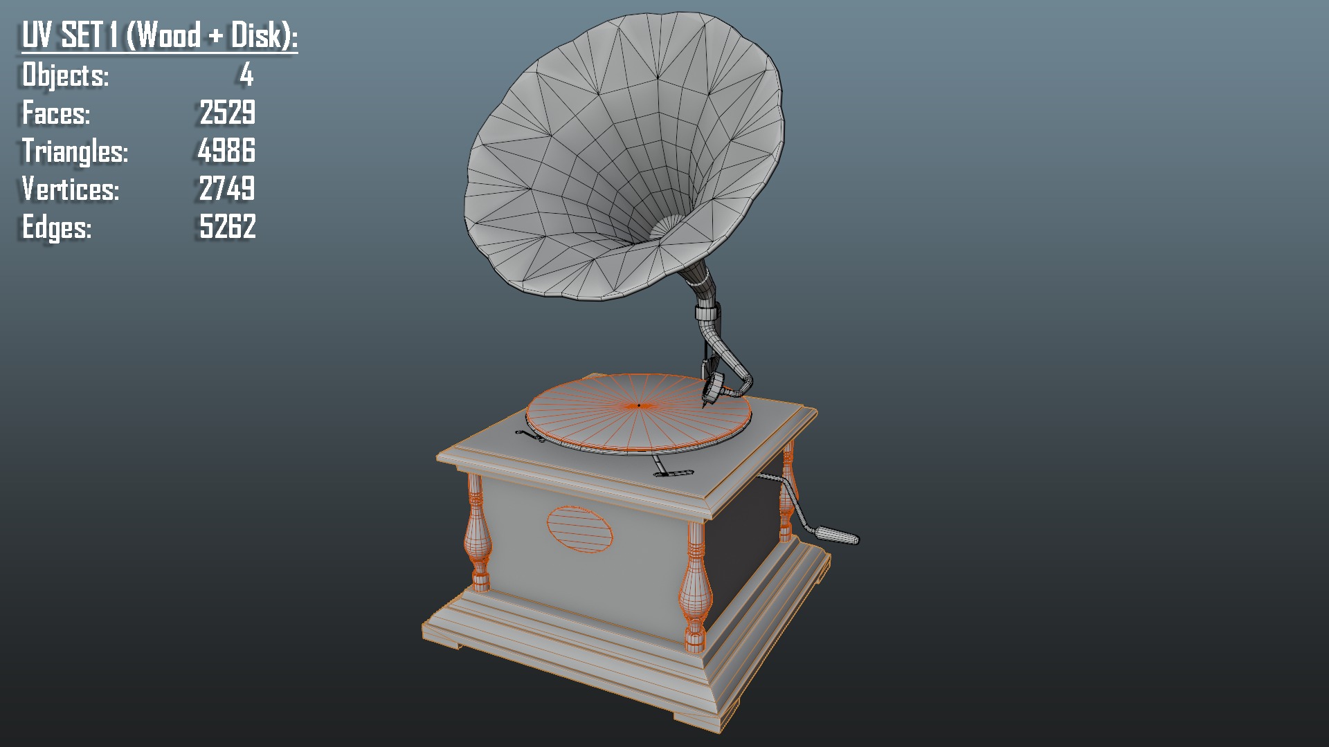 Classic Late Victorian Era Gramophone Low-poly 3D model_12