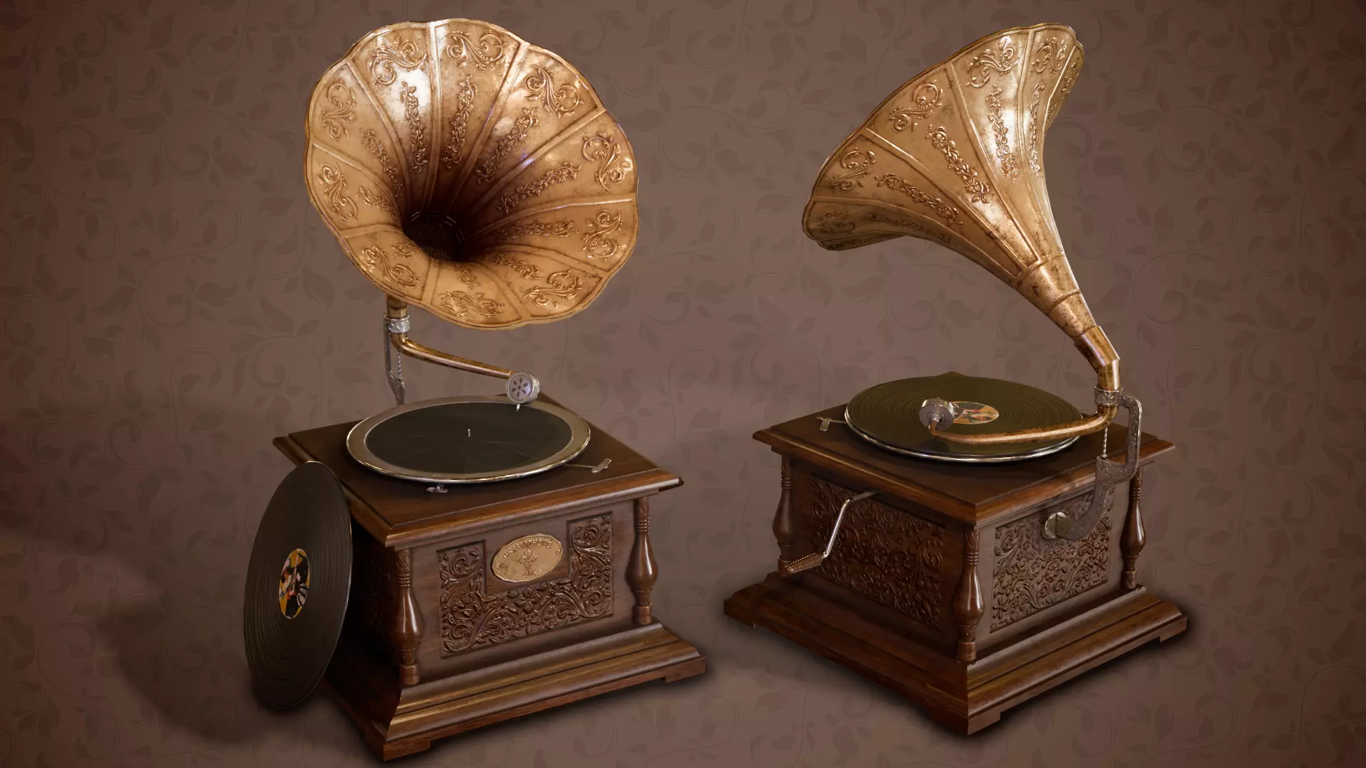 Classic Late Victorian Era Gramophone Low-poly 3D model_0