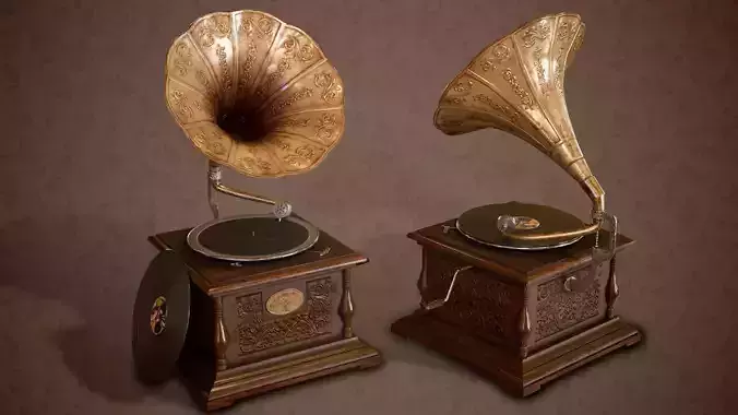 Classic Late Victorian Era Gramophone Low-poly 3D model