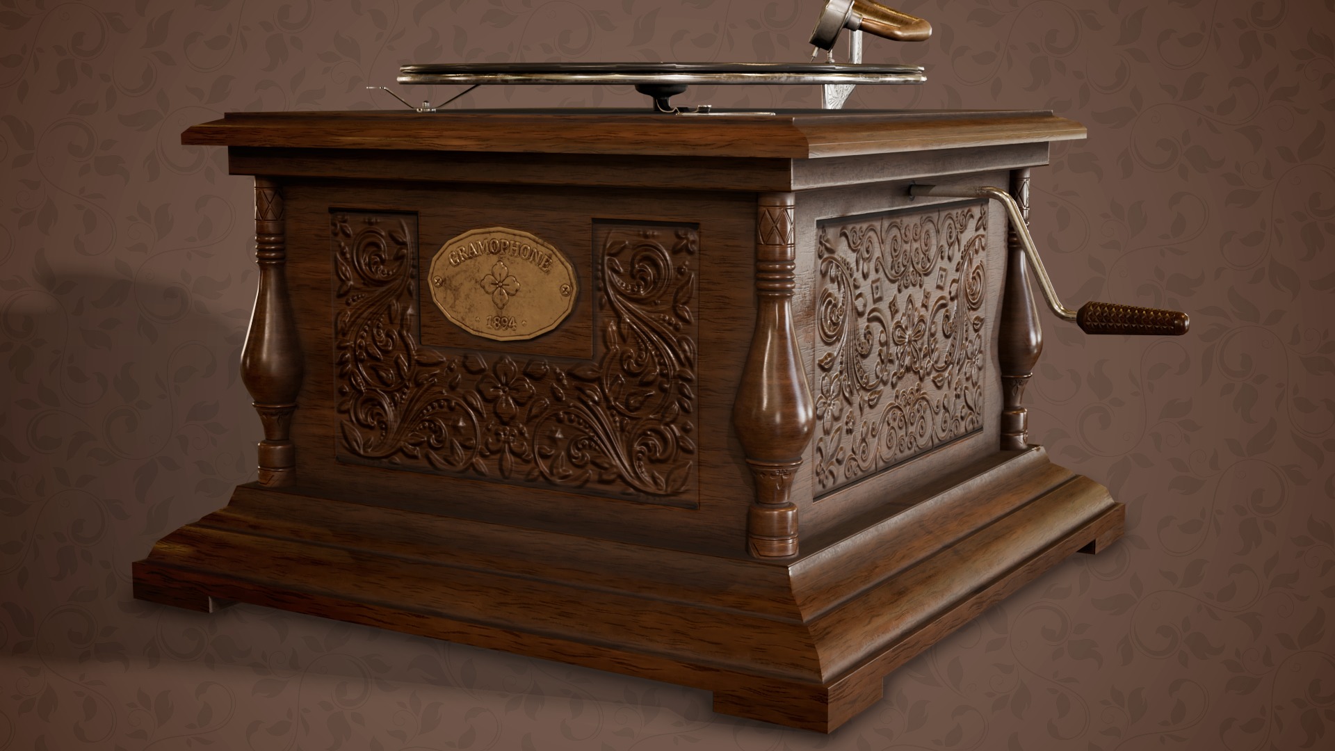 Classic Late Victorian Era Gramophone Low-poly 3D model_4