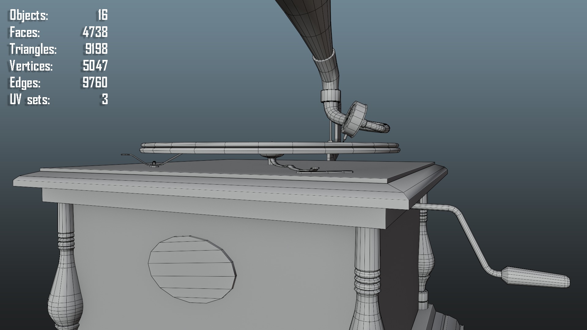 Classic Late Victorian Era Gramophone Low-poly 3D model_11