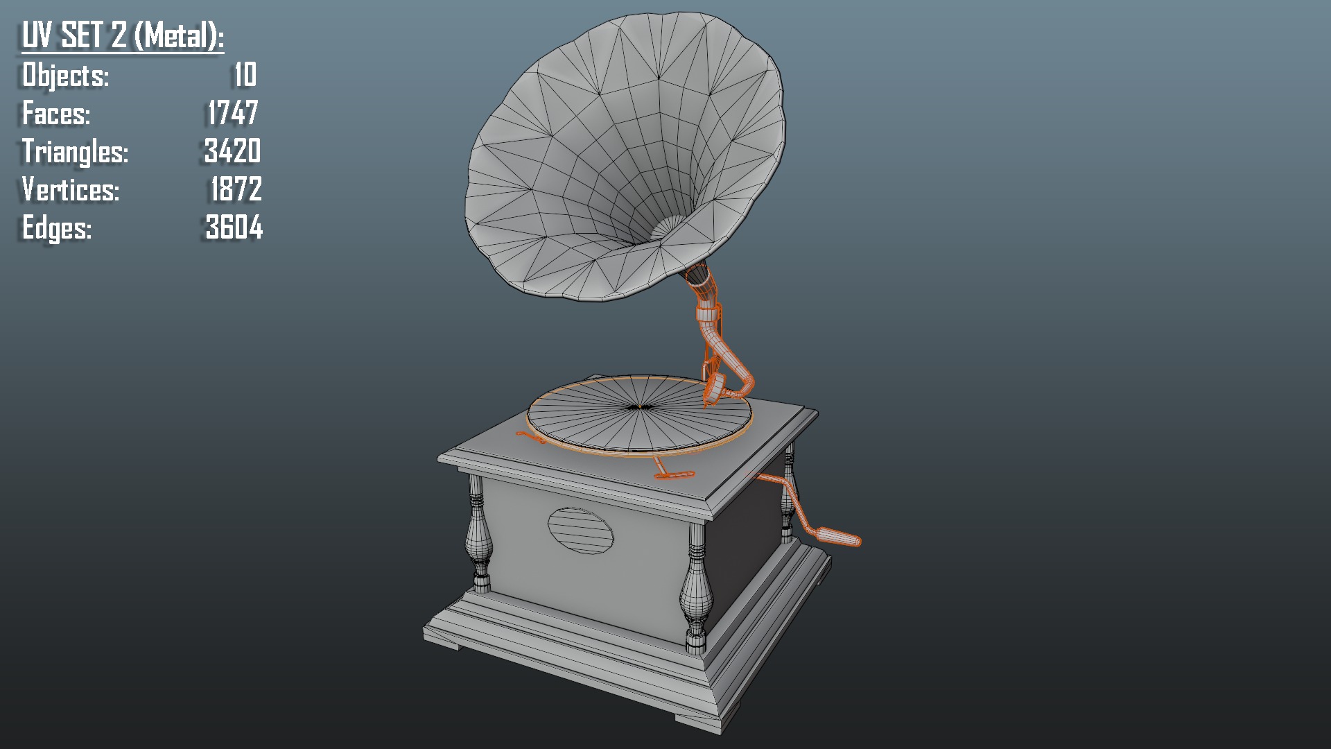 Classic Late Victorian Era Gramophone Low-poly 3D model_13