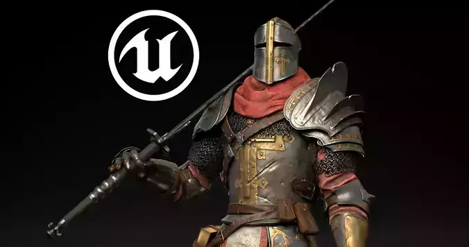 Medieval knight Templier Low-poly 3D model