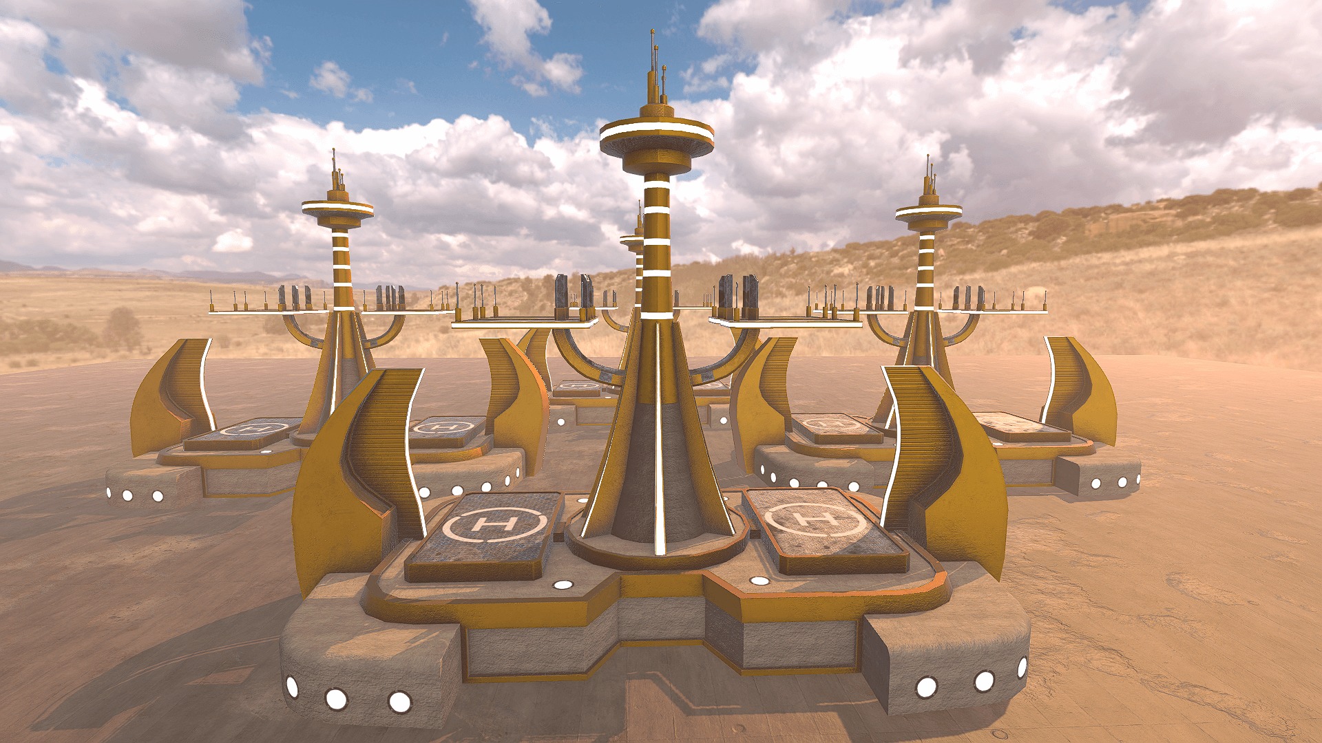 SciFi Desert Helioport Low-poly 3D model_3