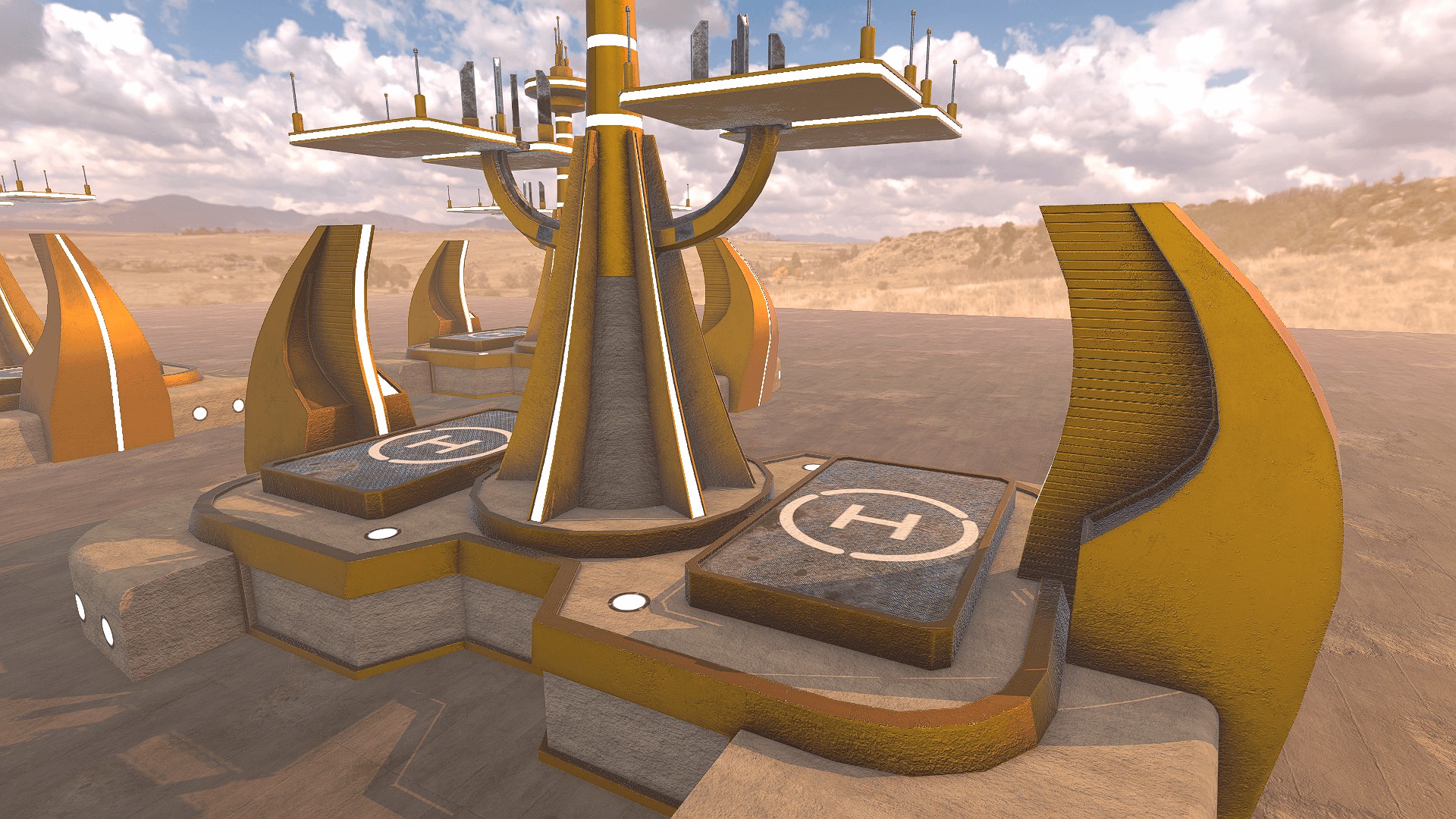 SciFi Desert Helioport Low-poly 3D model_2