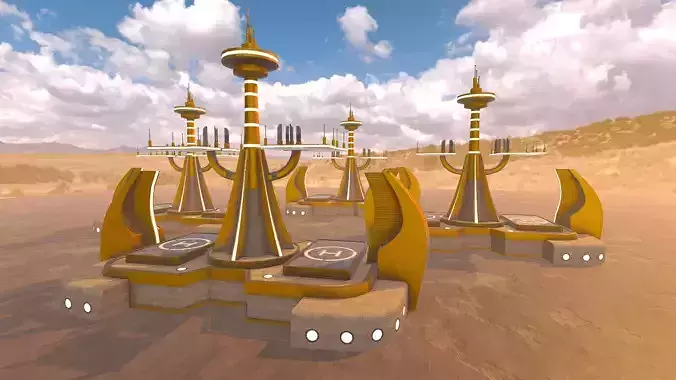 SciFi Desert Helioport Low-poly 3D model