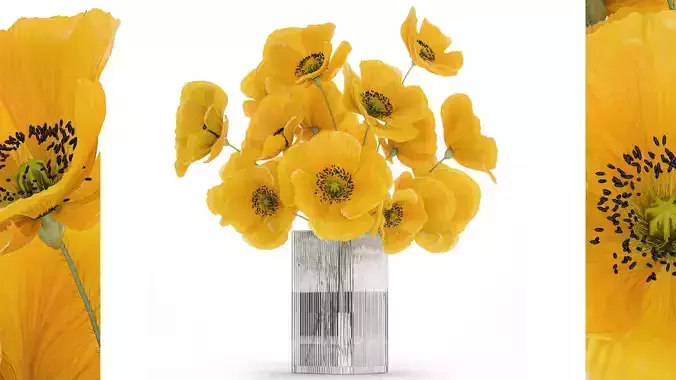 Bouquet Of Yellow Wild Flowers Poppy Glass Vase 465