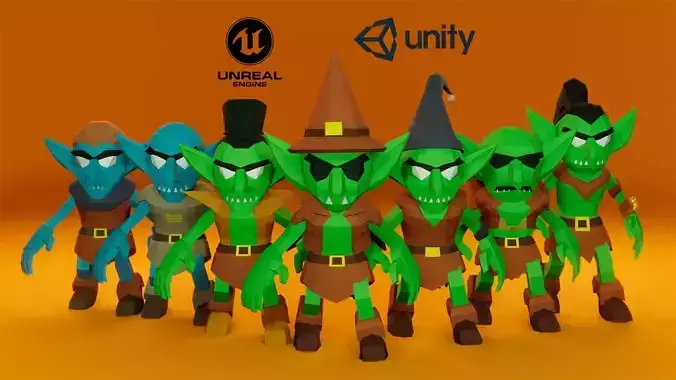 Low-poly Stylized cartoon Goblins pack Low-poly 3D model