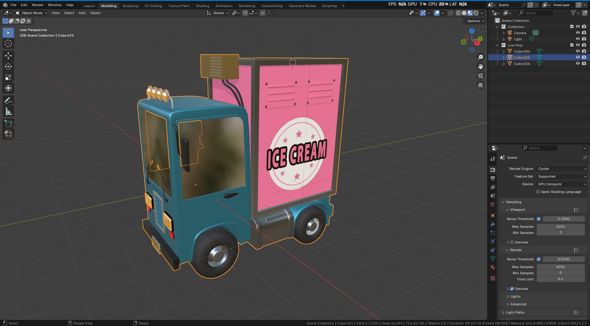 Stylized Cartoon Truck  Ice Cream Delivery Low-poly 3D model_50