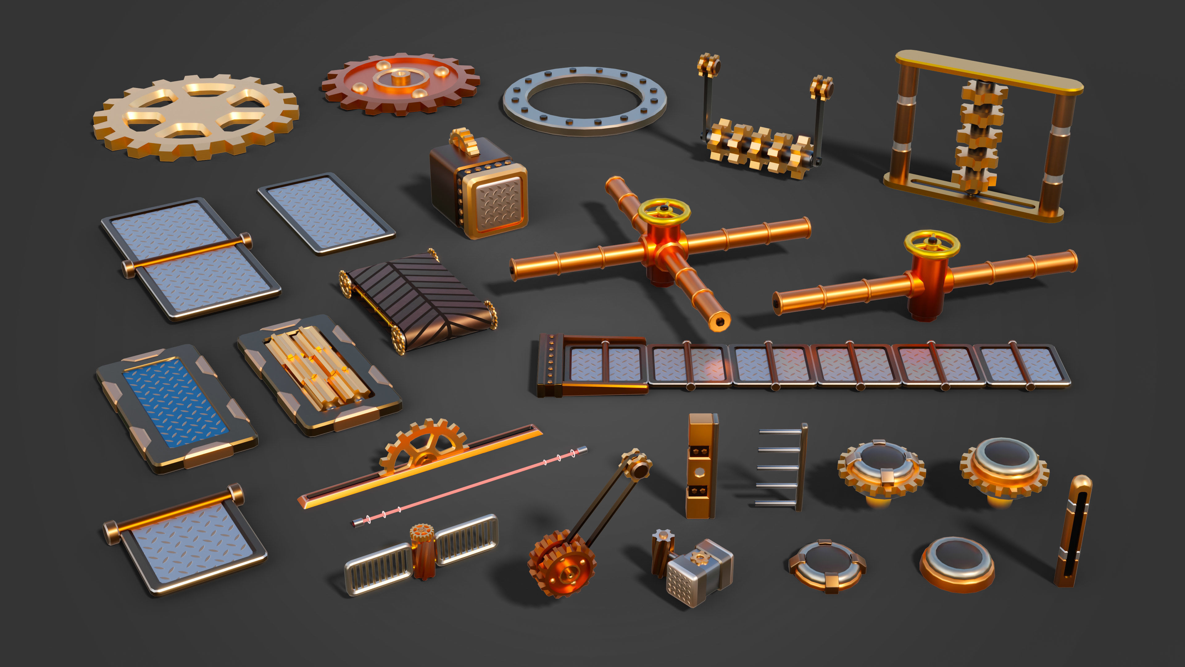 Platformer 13 Steampunk Low-poly 3D model_23
