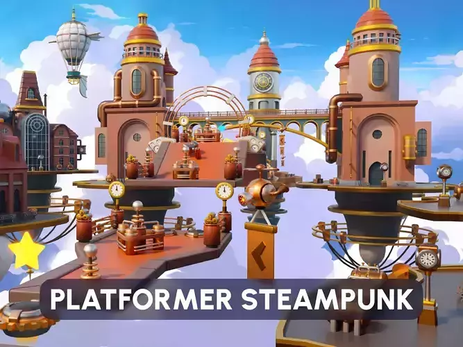Platformer 13 Steampunk Low-poly 3D model