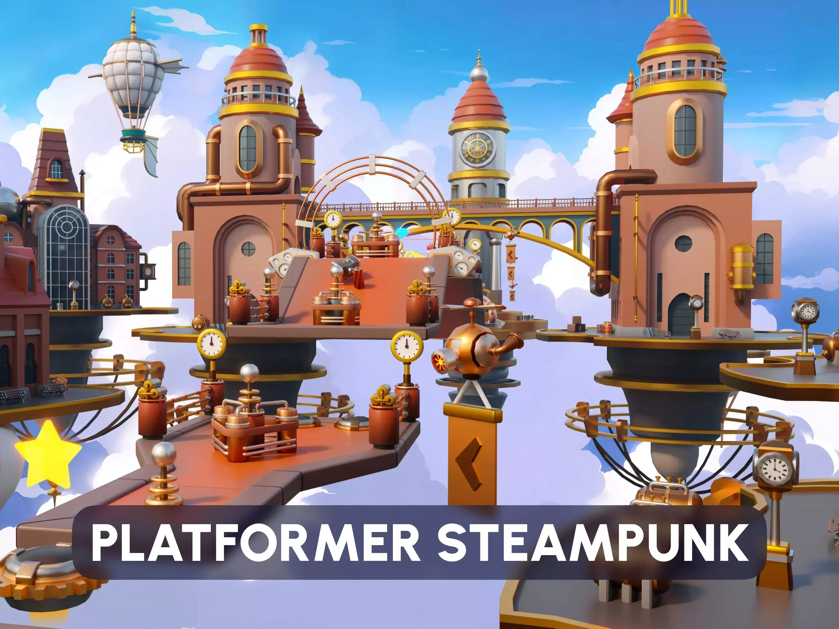 Platformer 13 Steampunk Low-poly 3D model_0