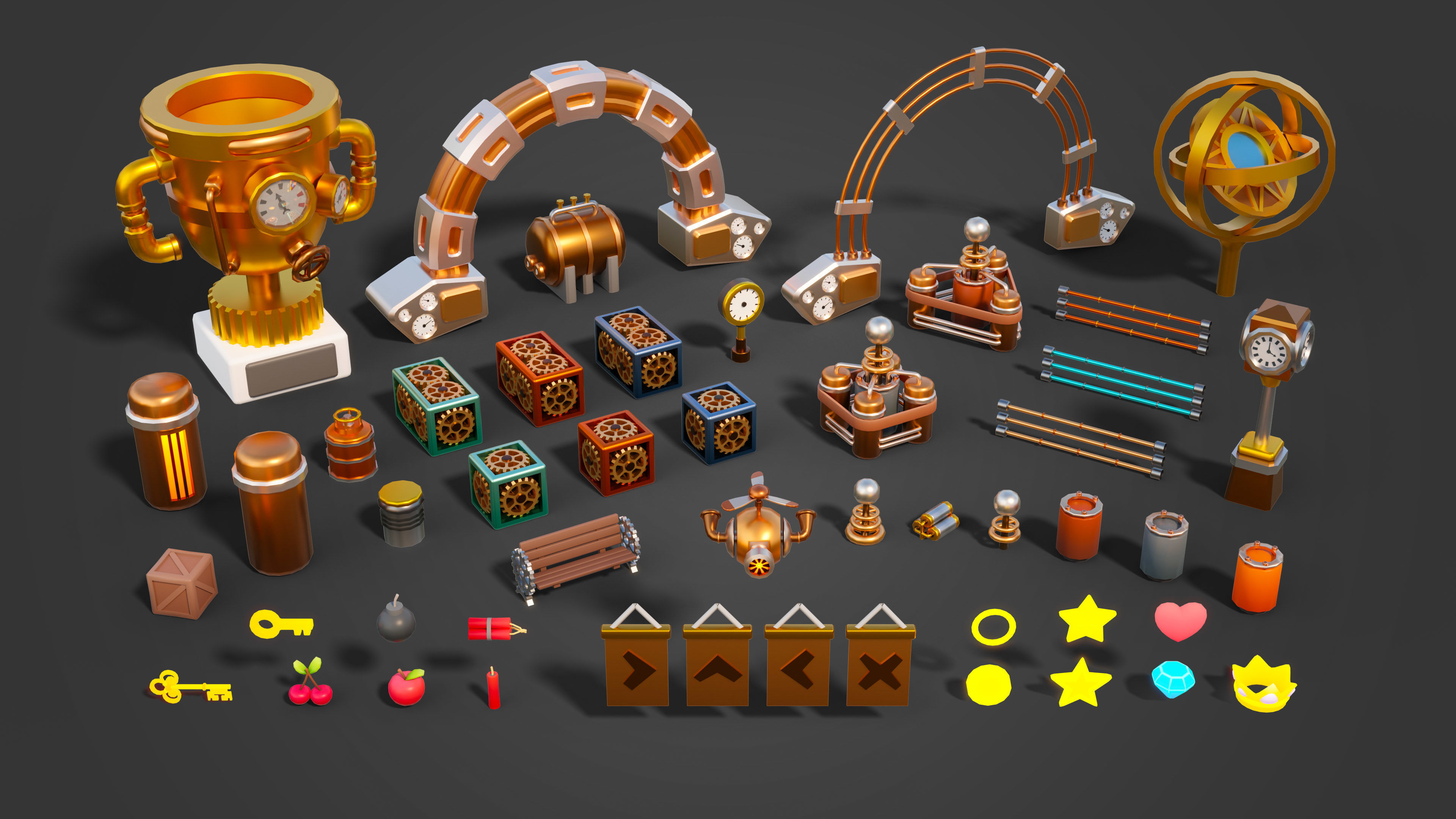 Platformer 13 Steampunk Low-poly 3D model_22