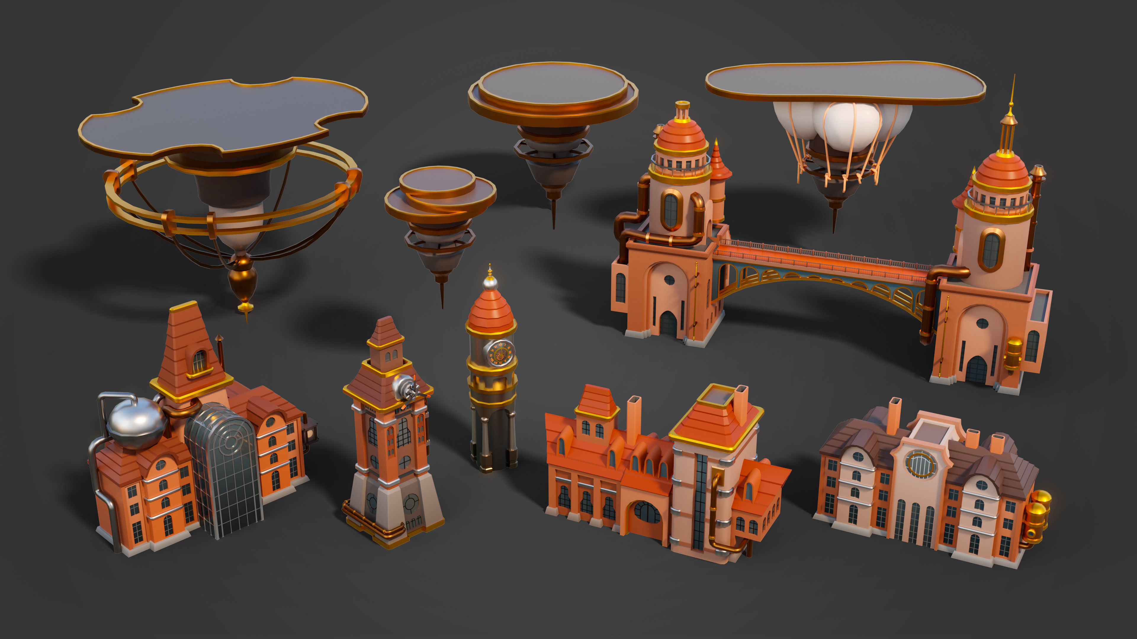 Platformer 13 Steampunk Low-poly 3D model_25