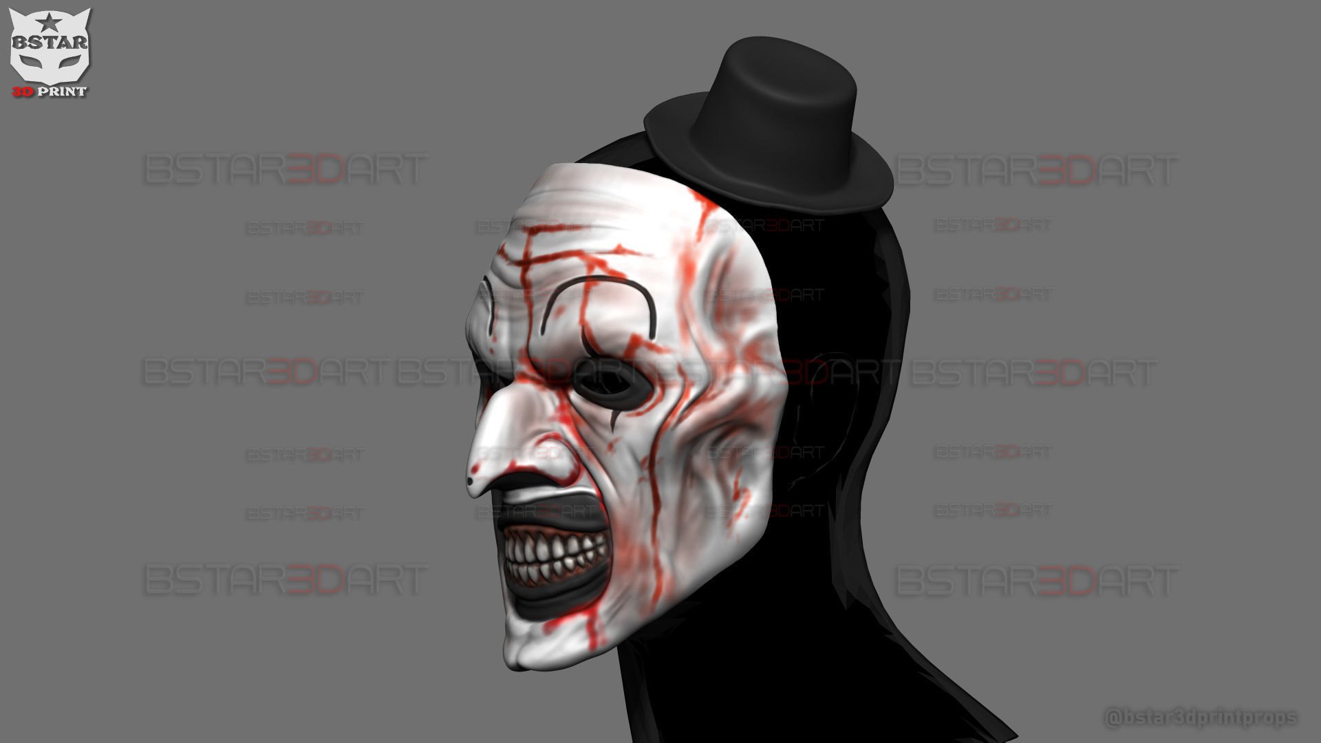 Art The Clown mask - Terrifier 3 Cosplay For Halloween 3D print model_17