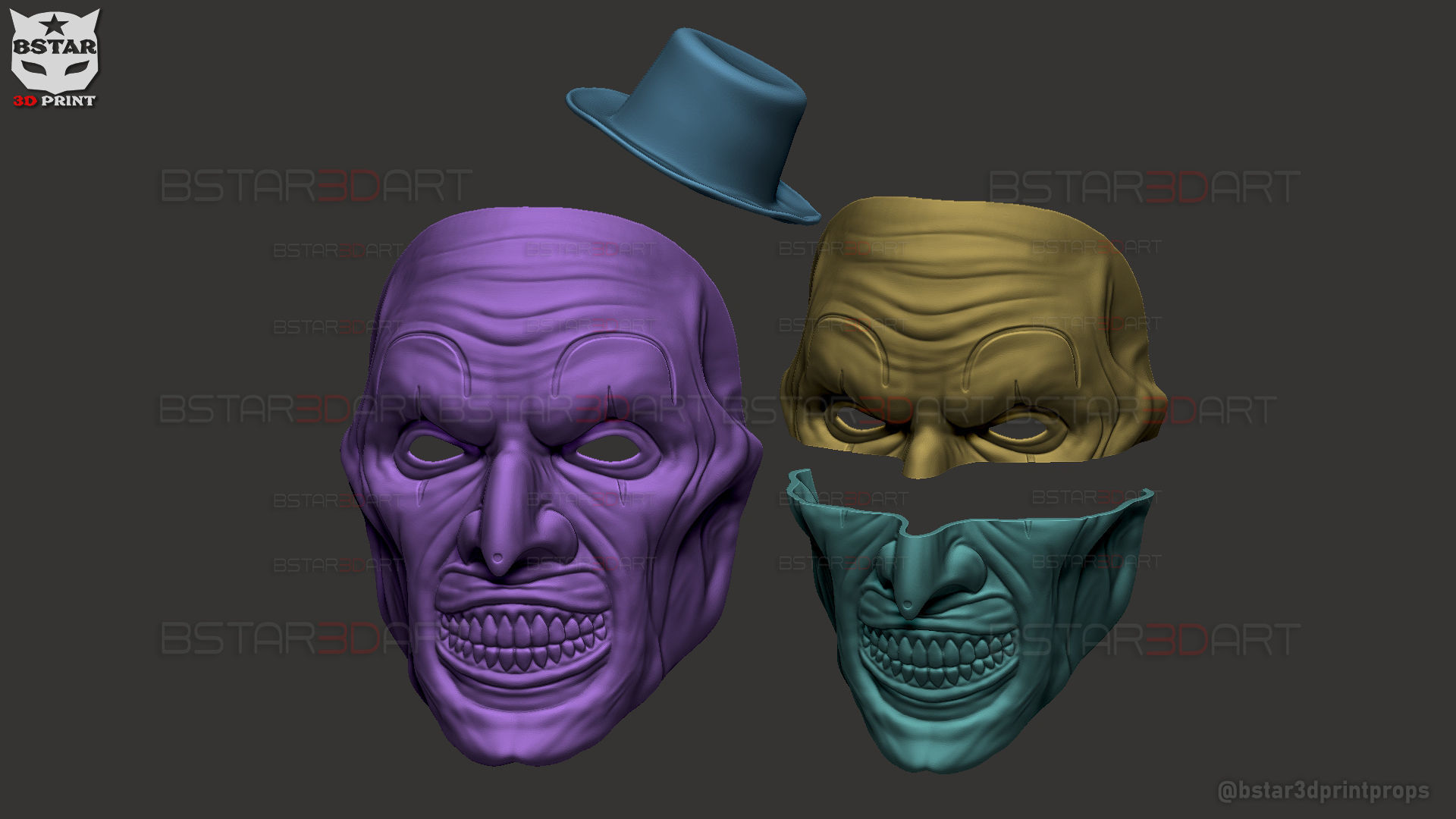 Art The Clown mask - Terrifier 3 Cosplay For Halloween 3D print model_35