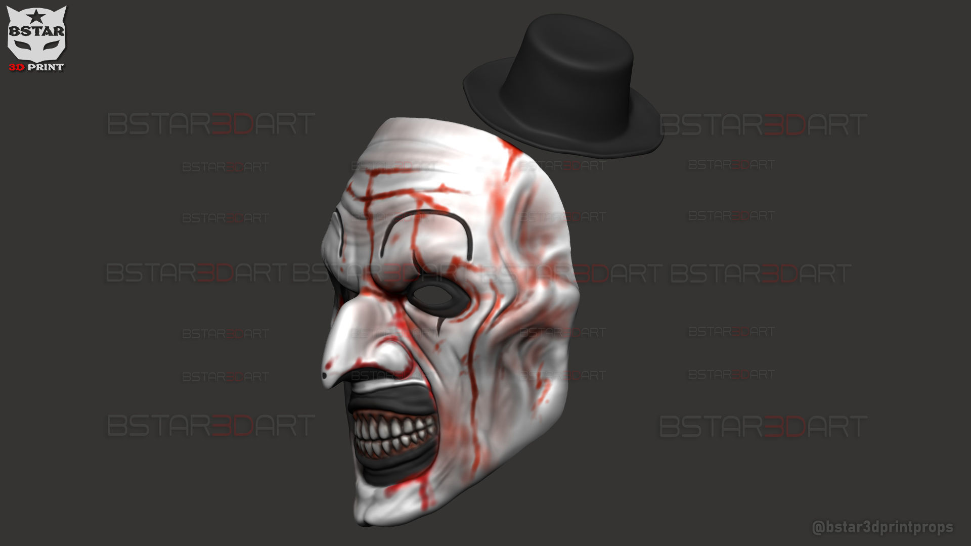 Art The Clown mask - Terrifier 3 Cosplay For Halloween 3D print model_24