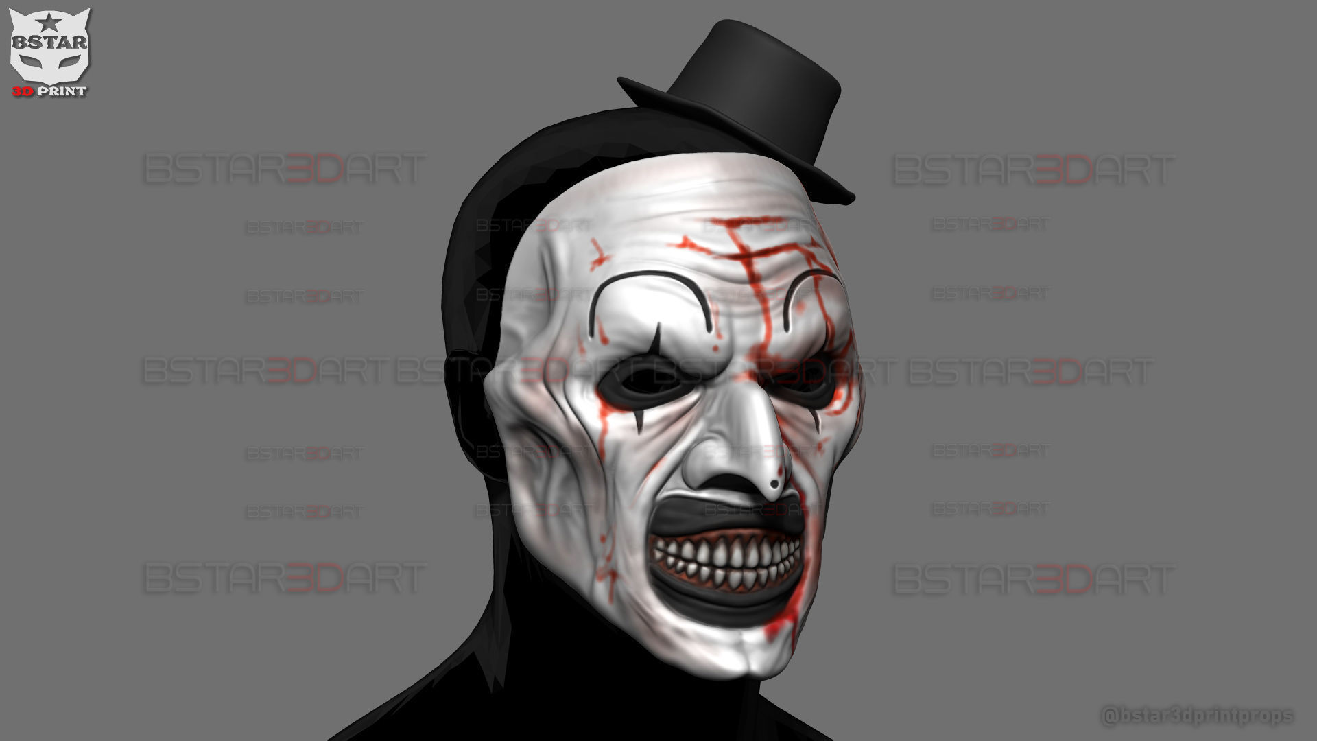 Art The Clown mask - Terrifier 3 Cosplay For Halloween 3D print model_21