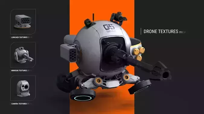 Sphere Drone plus props 24 textures sets Low-poly 3D model