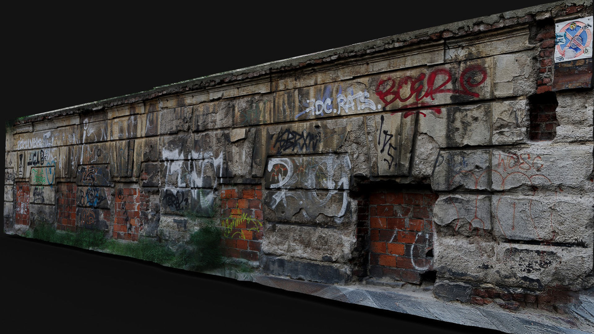 damaged plaster wall derelict building photogrammetry Low-poly 3D model_1
