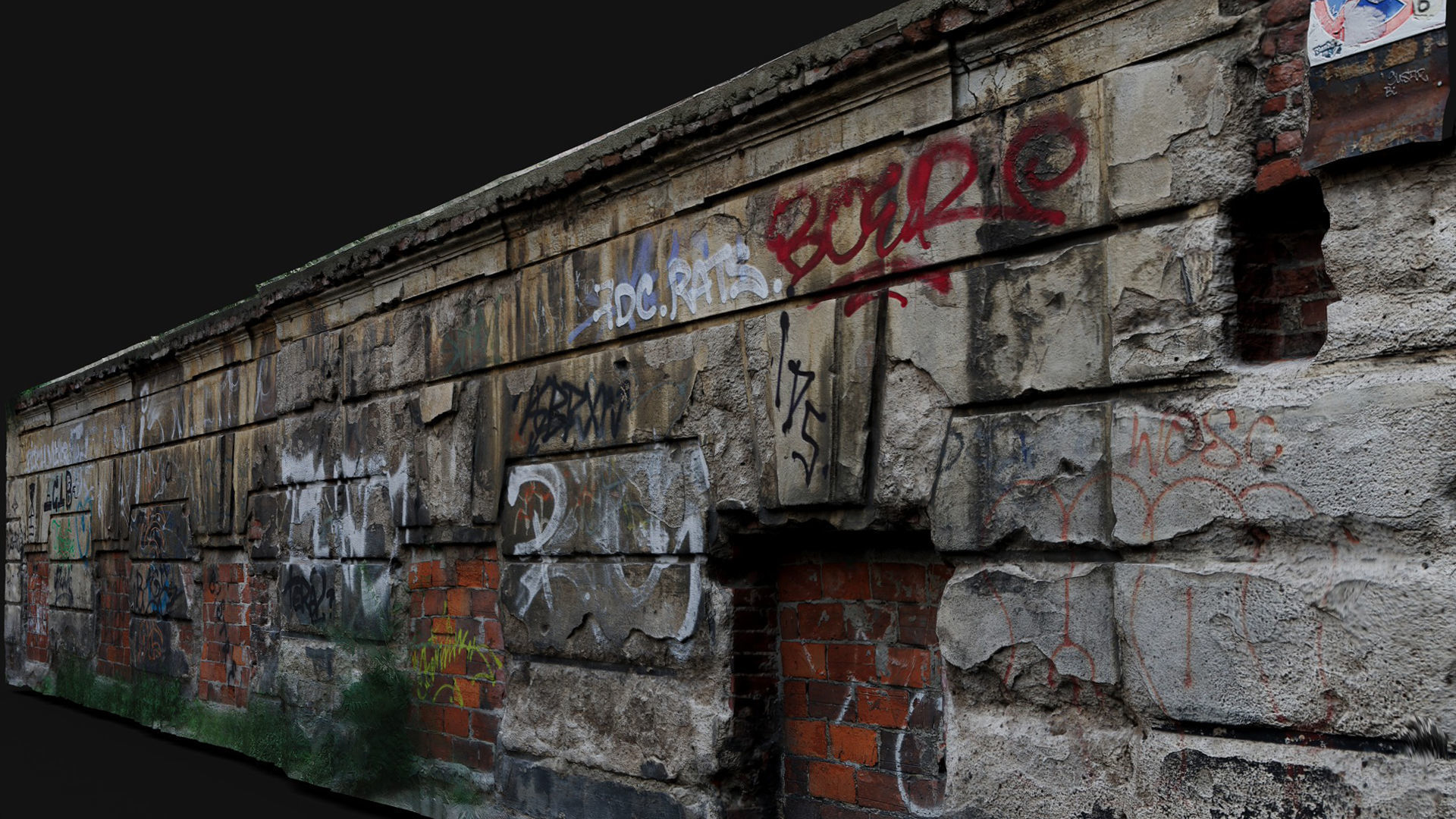 damaged plaster wall derelict building photogrammetry Low-poly 3D model_2