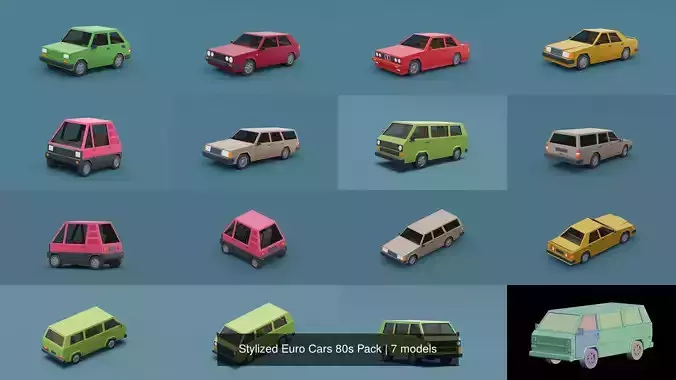 Stylized Euro Cars 80s Pack