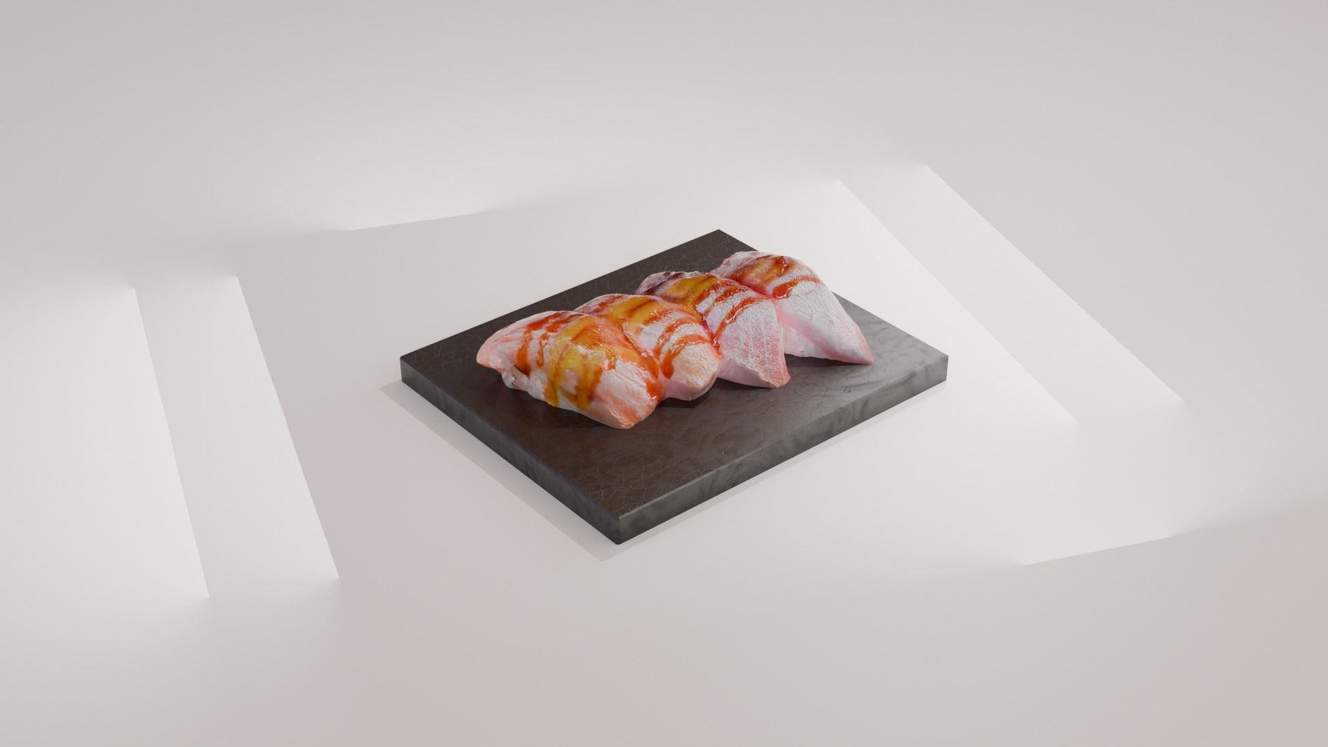 Sushi special Salmon and Tuna nigiri with teriyaki mango sauce 3D model_8