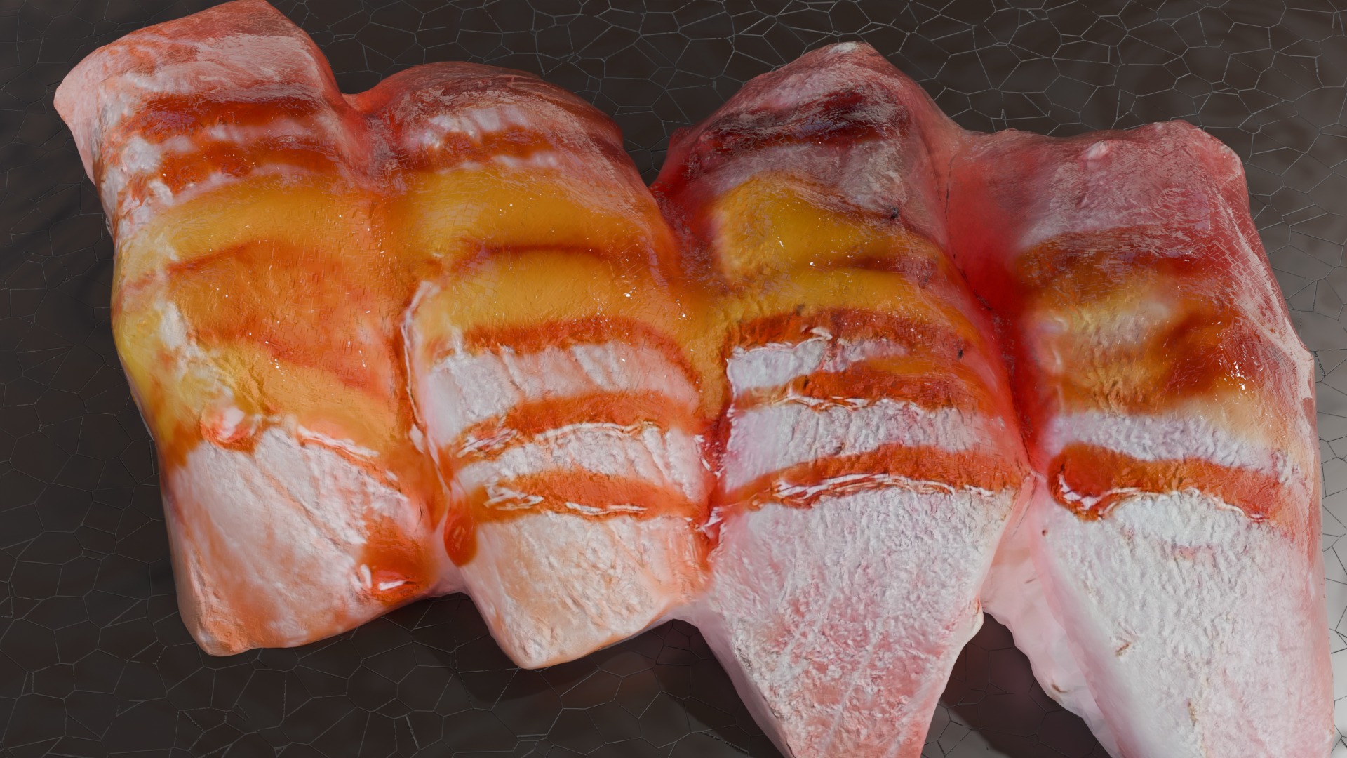 Sushi special Salmon and Tuna nigiri with teriyaki mango sauce 3D model_1