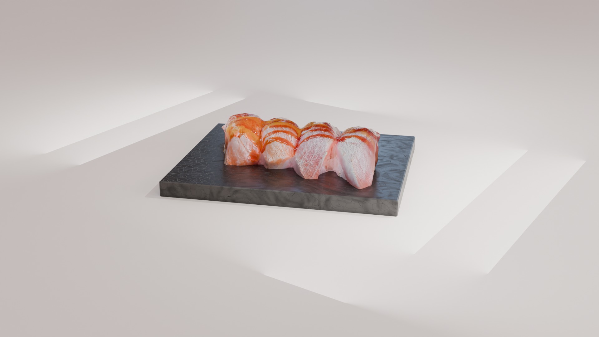Sushi special Salmon and Tuna nigiri with teriyaki mango sauce 3D model_9