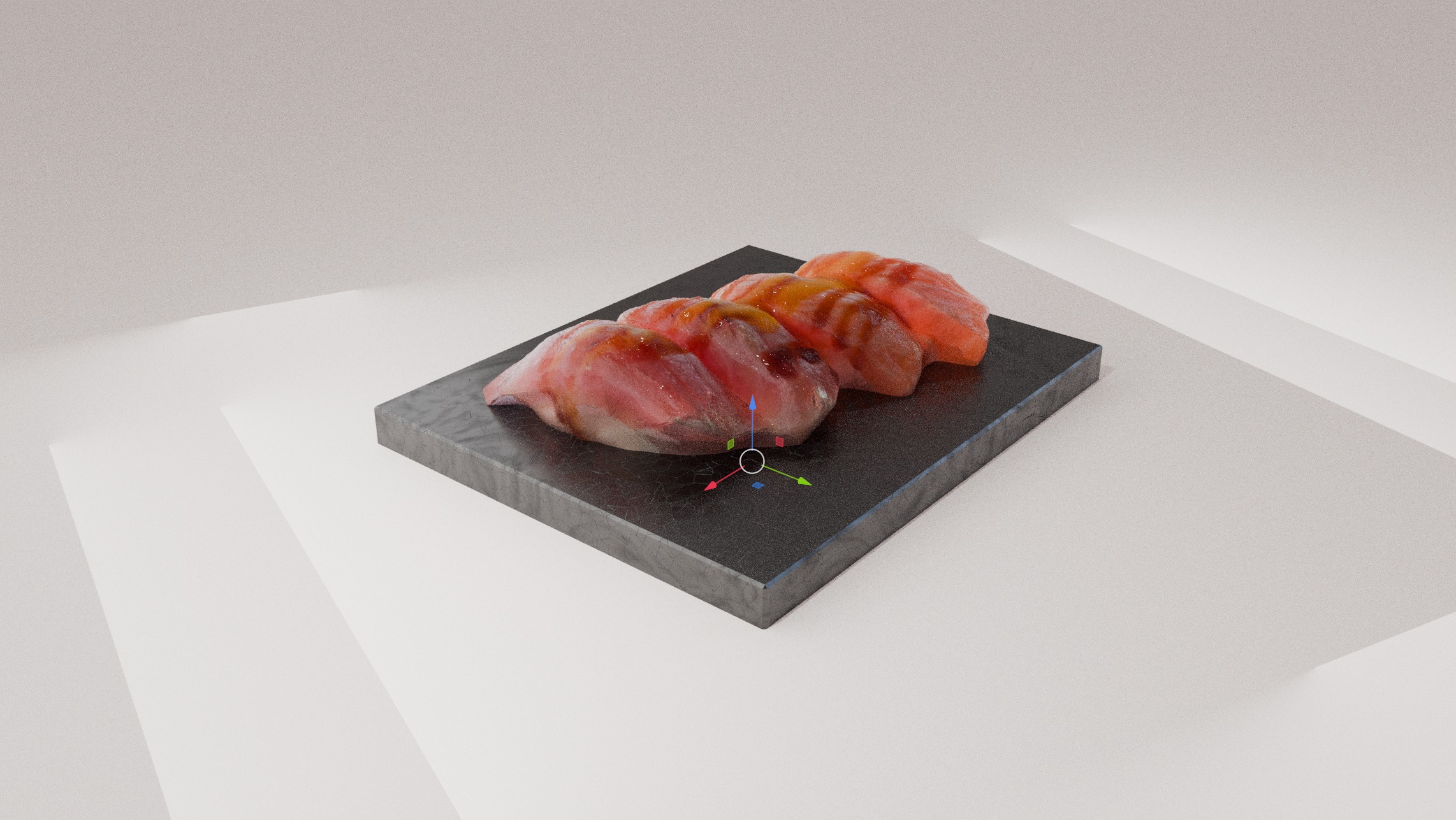 Sushi special Salmon and Tuna nigiri with teriyaki mango sauce 3D model_2