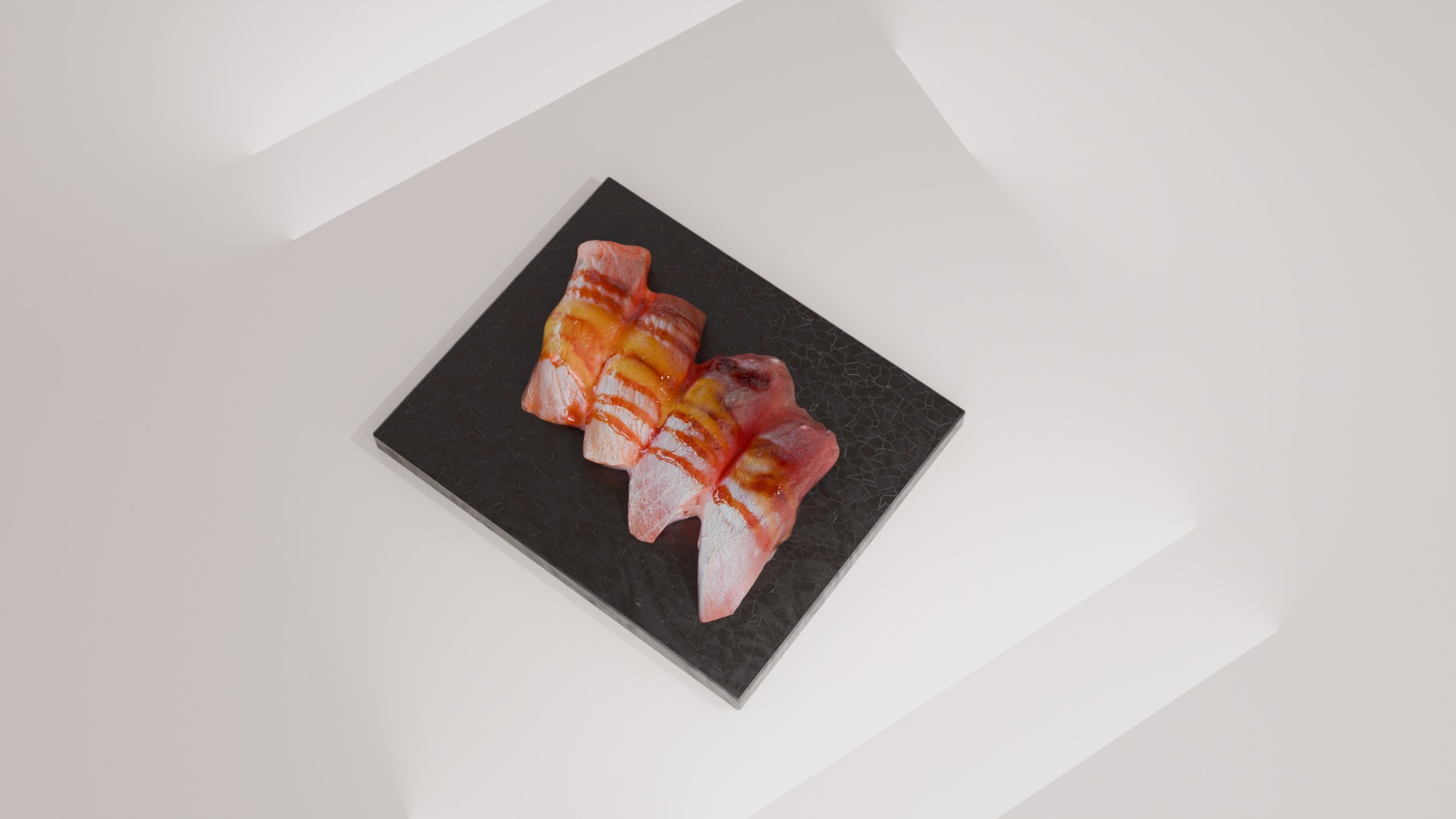 Sushi special Salmon and Tuna nigiri with teriyaki mango sauce 3D model_11