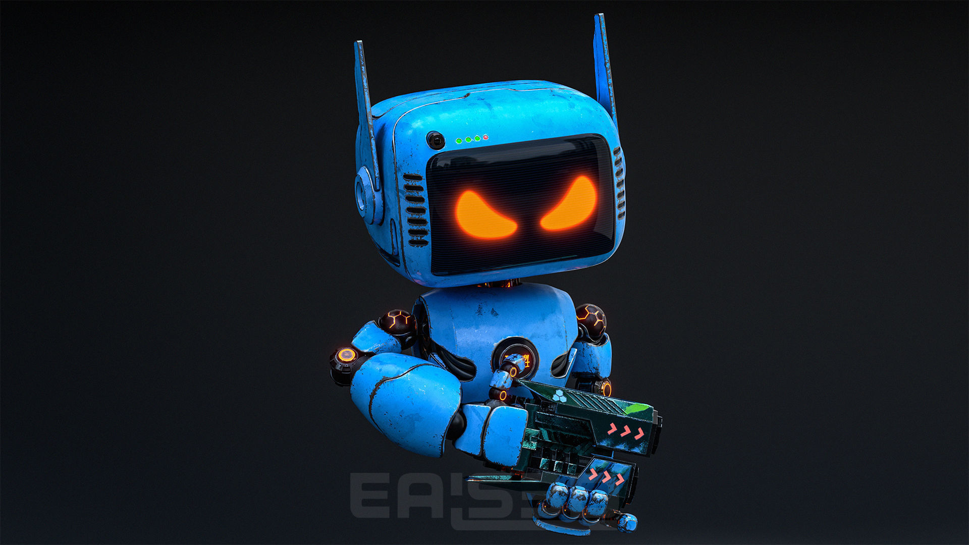 Cute Robot H-74 Blue 3D model_4