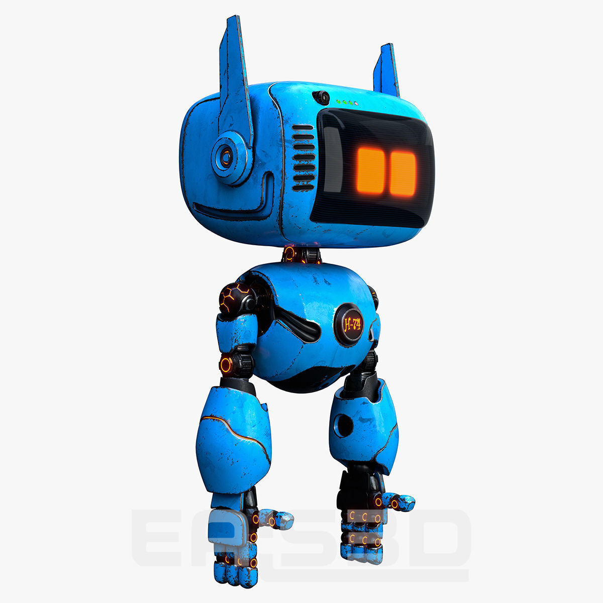 Cute Robot H-74 Blue 3D model_18