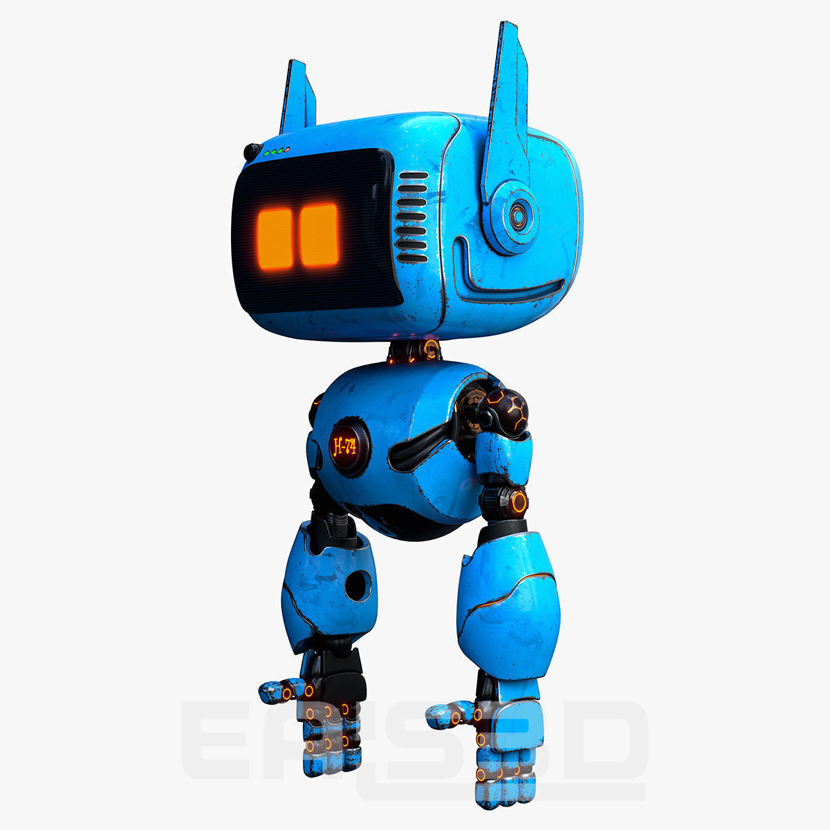 Cute Robot H-74 Blue 3D model_12