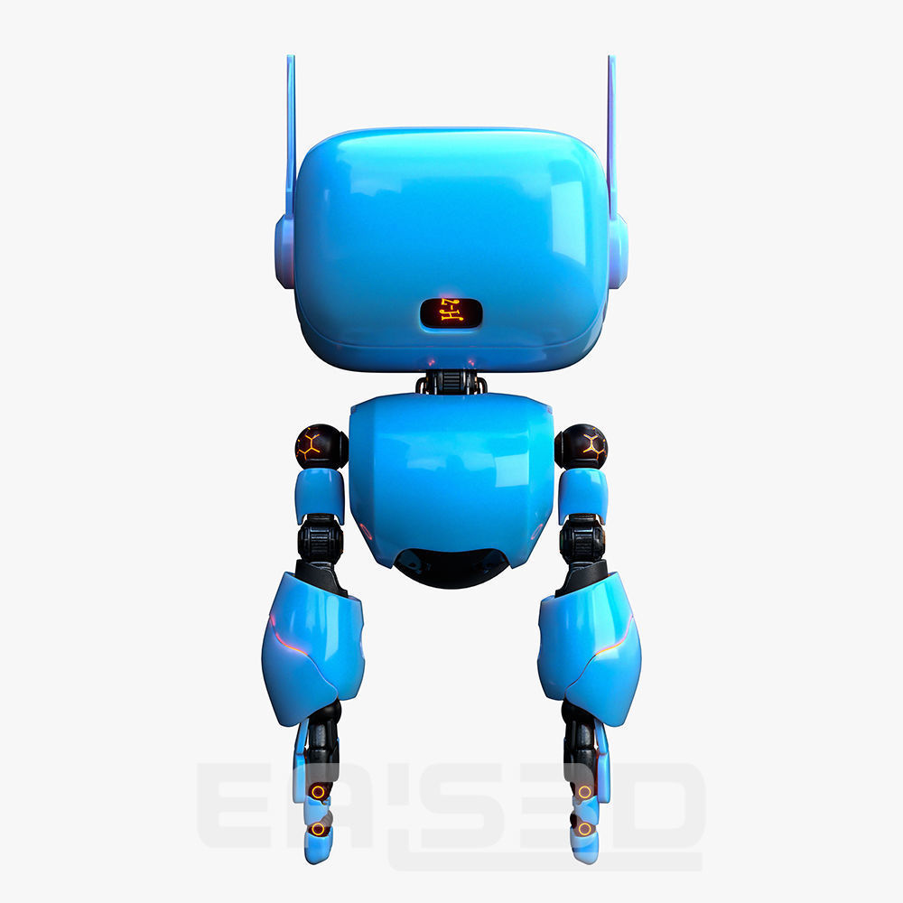 Cute Robot H-74 Blue 3D model_25