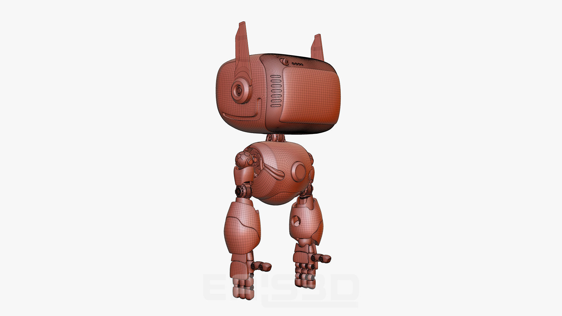Cute Robot H-74 Blue 3D model_42