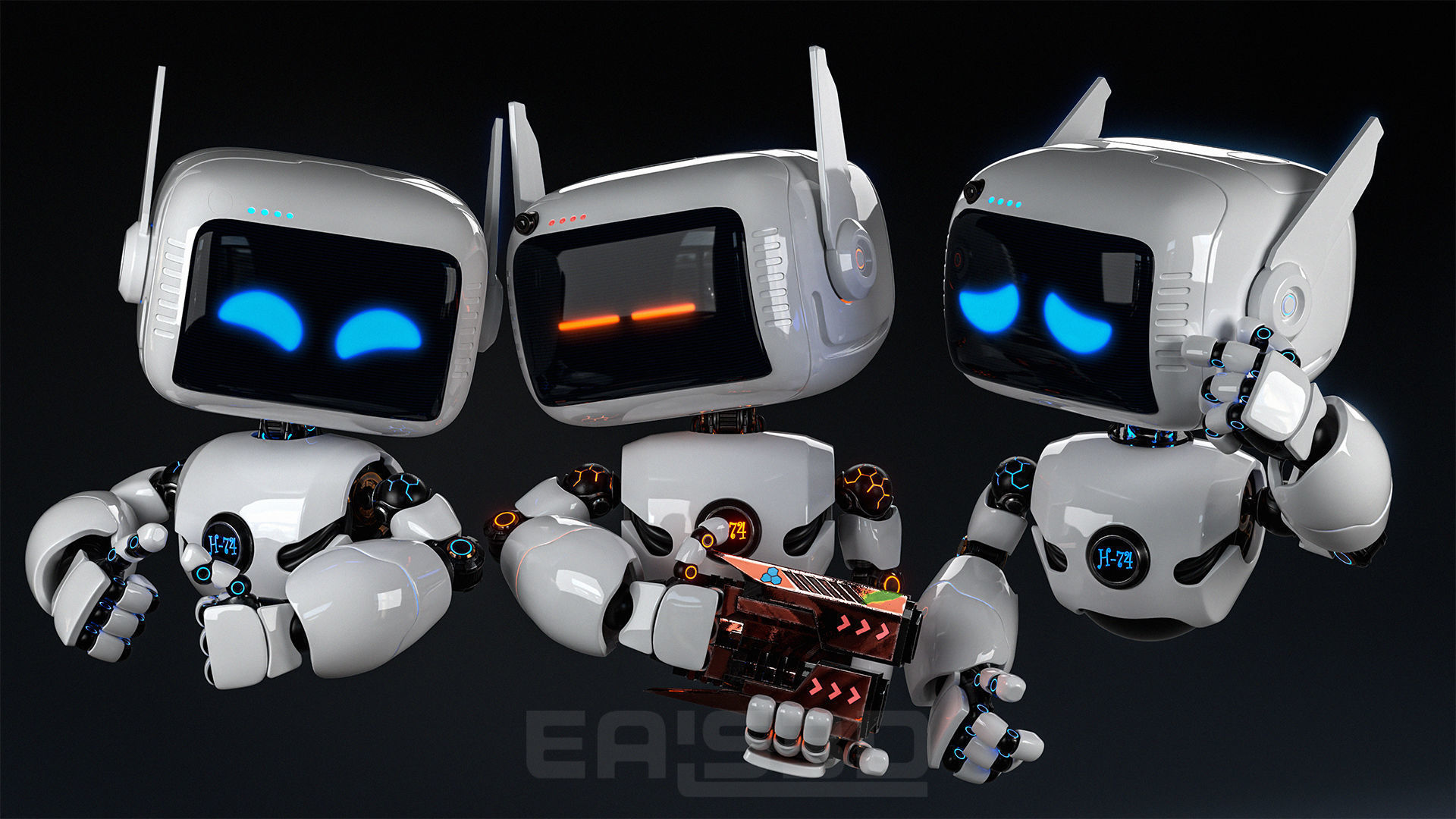 Cute Robot H-74 Blue 3D model_7