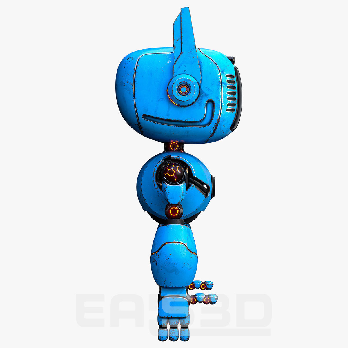 Cute Robot H-74 Blue 3D model_17