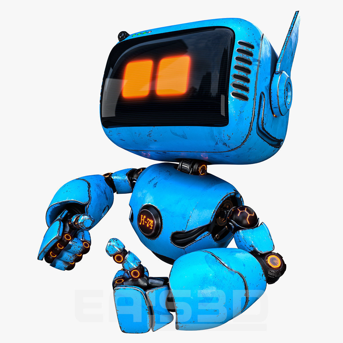 Cute Robot H-74 Blue 3D model_2