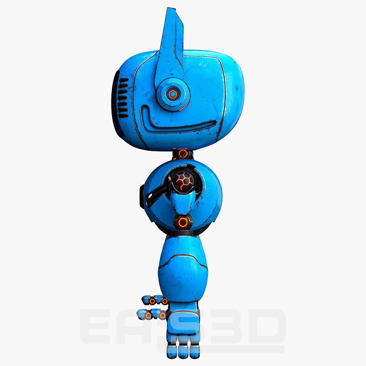 Cute Robot H-74 Blue 3D model_13